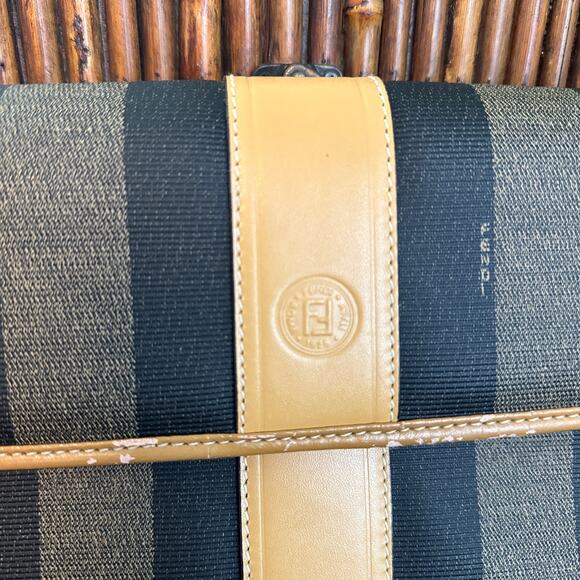 FENDI VTG 80s Pequin Stripe Cognac Saddle Flap Shoulder Bag Convertible Clutch - Picture 6 of 16